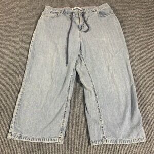 VTG Tommy Hilfiger Jeans Womens 16 36x24 Cropped Straight Leg Baggy Y2K Flag USA